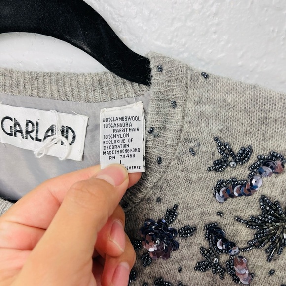 Vintage Garland Wool Rabbit Hair embellished Grey Floral Cardigan - Picture 4 of 8